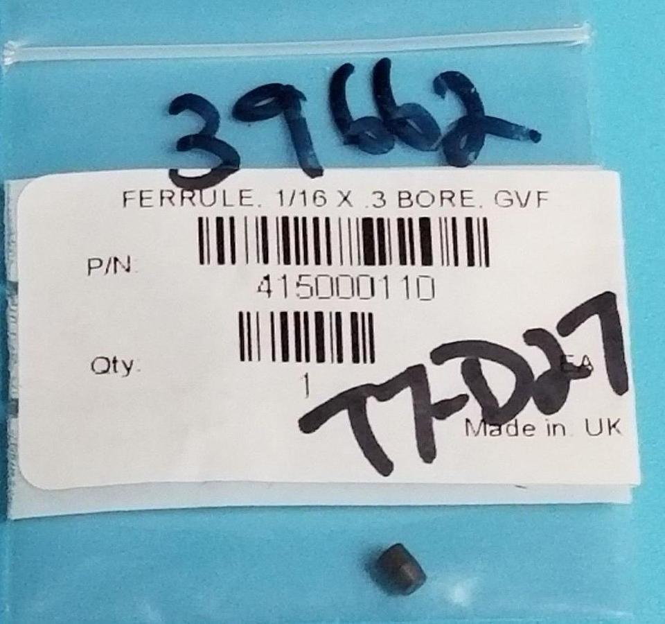 Used LOT OF 3 NEW WATERS 415000110 FERRULE, 1/16 X .3 BORE, GVF