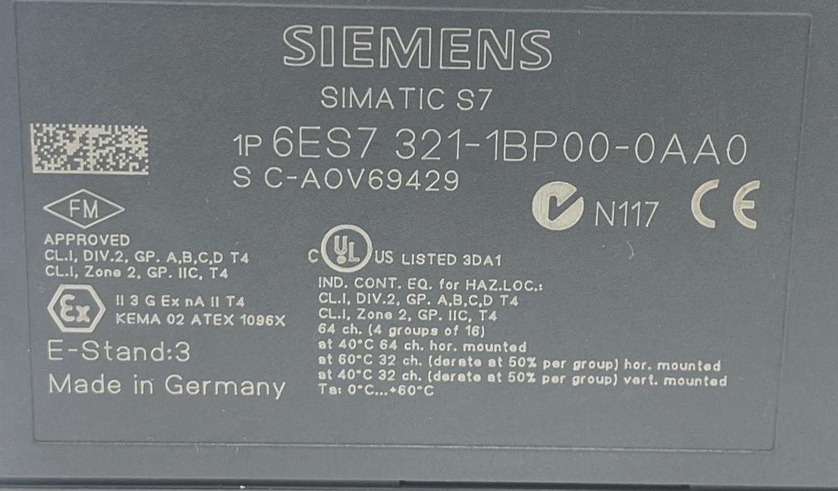 Used SIEMENS 6ES7321-1BP00-0AA0 SIMATIC S7-300 Digital Input Module 64DI 24V DC