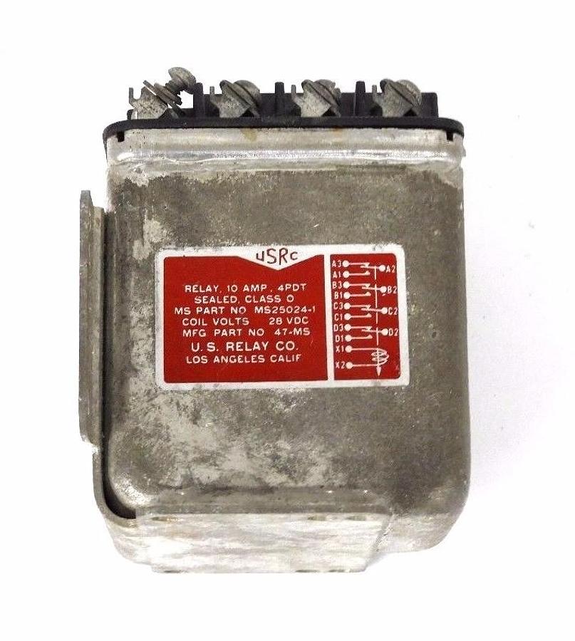 Used USRC U.S RELAY CO. 47-MS, MS25024-A, COIL VOLTS 28 VDC, 10 AMP, 4 PDT