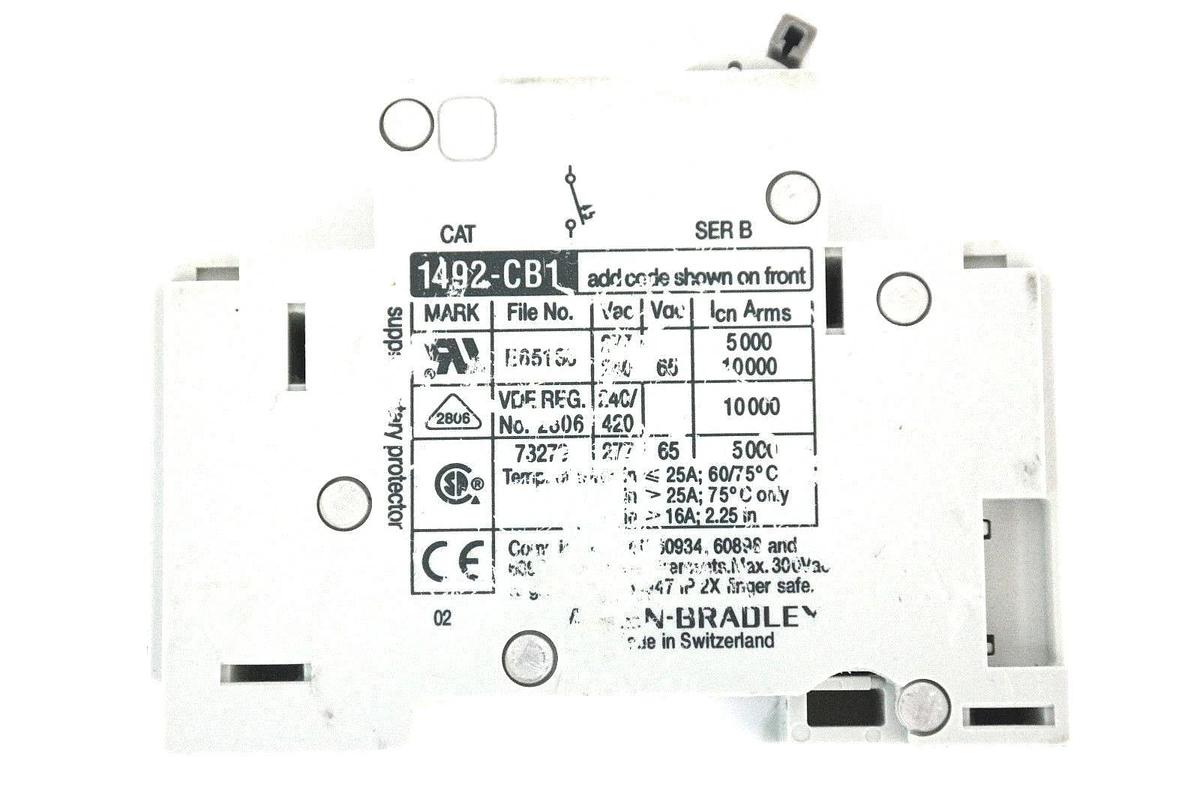Used ALLEN BRADLEY 1492-CB1-G-020 ENERGY LIMITING MINIATURE CIRCUIT BREAKER SER. B