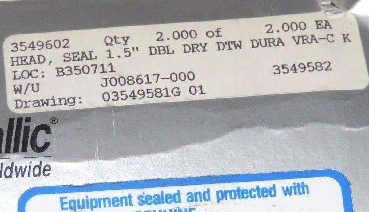 Used NEW DURAMETALLIC MECHANICAL SEAL 165214 DOUBLE INSIDE VRA-C 1.5" SHAFT P603118