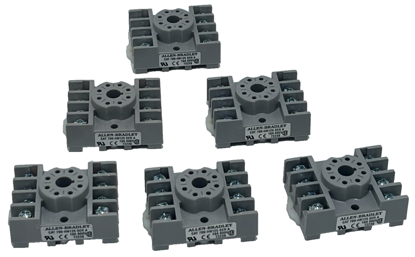 Used Lot of 6 Allen-Bradley 700-HN125 Relay Sockets, Series A, 8-Pin Octal Base NSNP