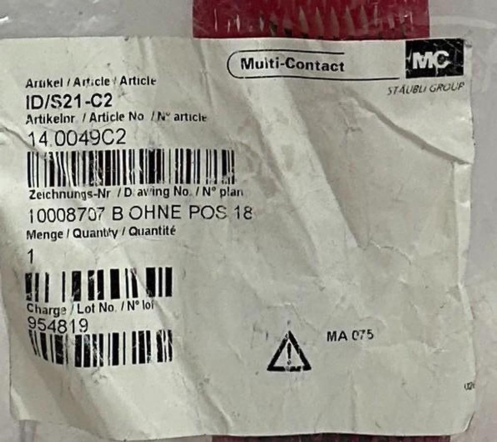 Used STAUBLI Multi-Contact ID/S21-C2 / 14.0049C2 ELECTRICAL CONNECTOR 800A M20 NSMP