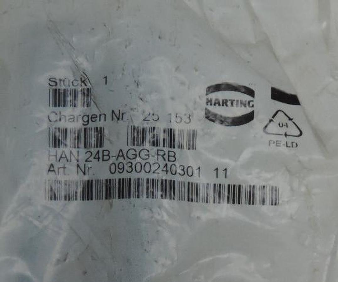 NIB HARTING HAN 24B-AGG-RB BULKHEAD CONNECTOR FEMALE MOUNT 09300240301 11