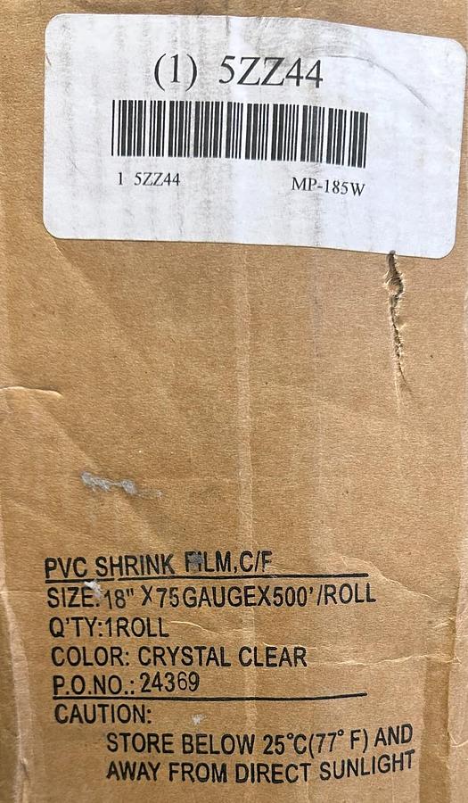 Used MIDWEST PACIFIC MP-185W / MP185W PVC SHRINK FILM 18''x75 GAUGE 500FT 5ZZ44 NSMP