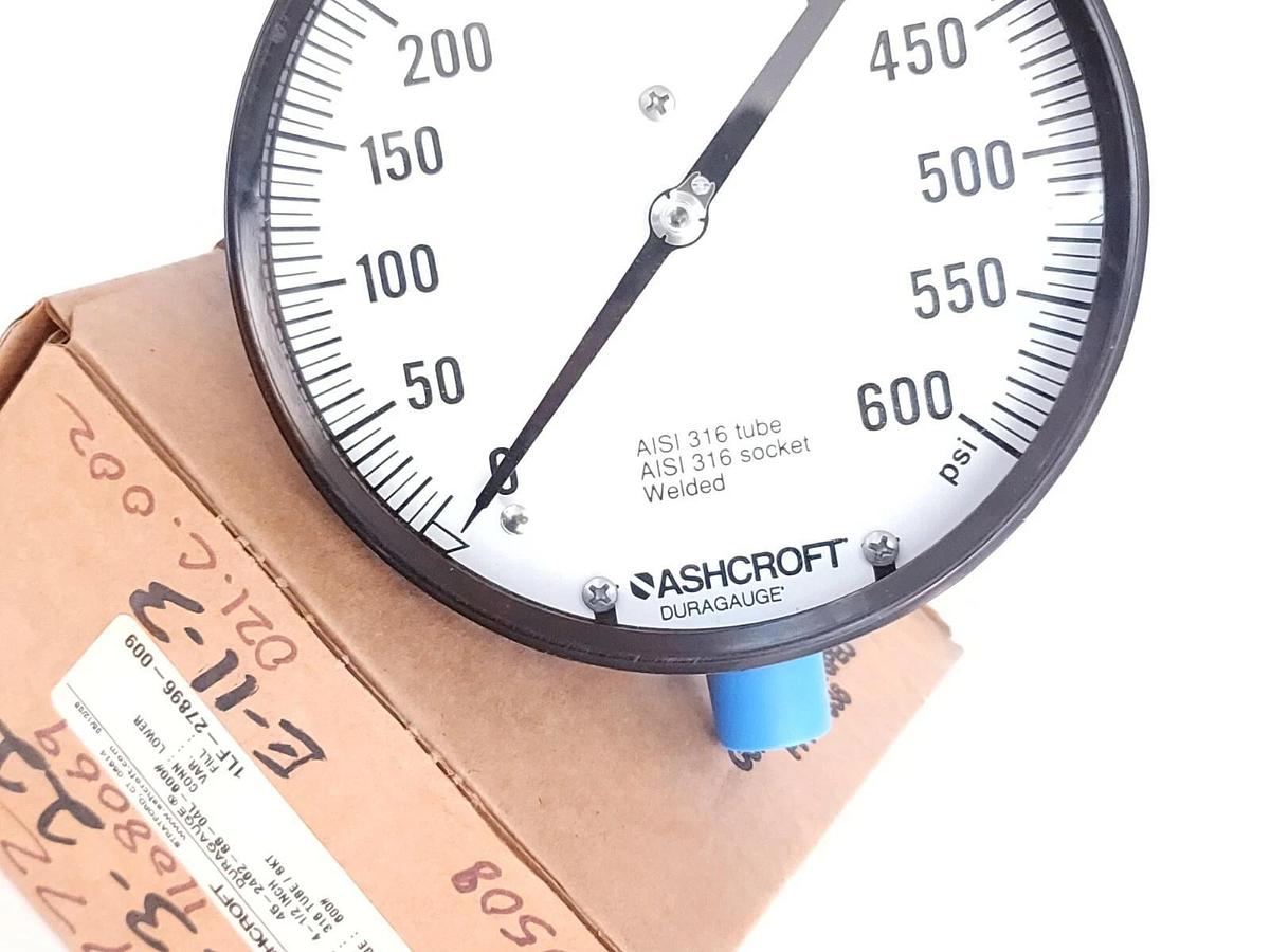 Used NIB ASHCROFT 45-2462-SS-04L-600# DURAGAUGE SIZE: 4-1/2'' 452462SS04L RANGE: 600#