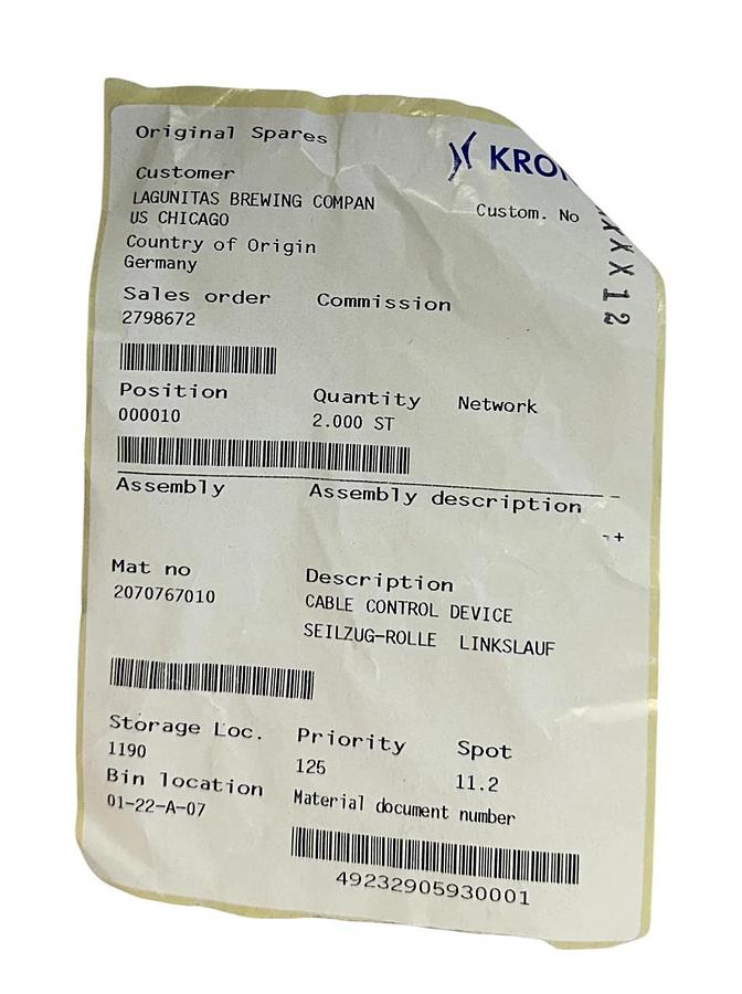 KRONES 2070767010 OEM CABLE CONTROL DEVICE NSNP