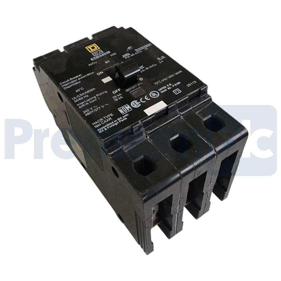 Used Square D EDB34030 30A 3P 480Y/277V E-Frame Mini Circuit Breaker Bolt-On NSNP