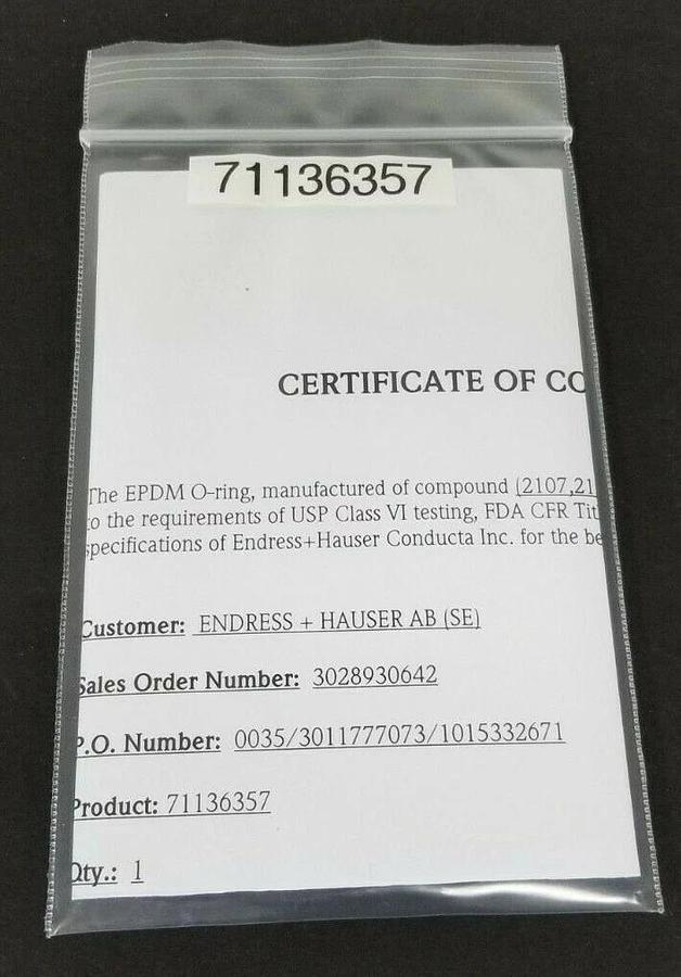 NEW ENDRESS + HAUSER KIT OUA260 WINDOW O-RINGS EPDM (USP) 71136357