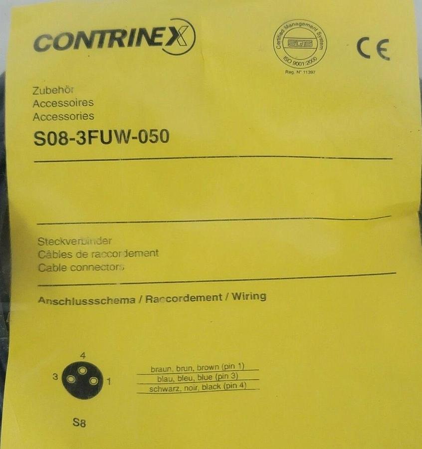 Used NEW CONTRINEX S08-3FUW-050 PICO M8 STANDARD CORDSET 5M LENGTH S083FUW050