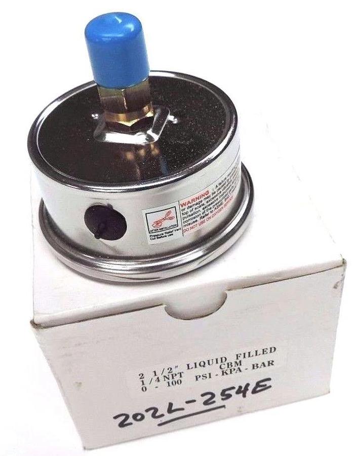 Used NIB PIC 202L-254E PRESSURE GAUGE 0-1002-1/2IN 1/4NPT CBM LIQ FILLED 202L254E