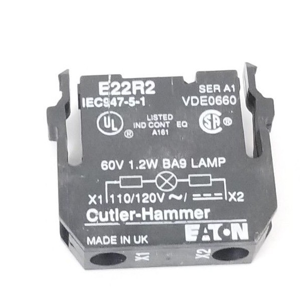 Used NEW EATON CUTLER HAMMER E22R1 PILOT LIGHT 110V BULB 220/240V 50/60HZ (NO BULB)