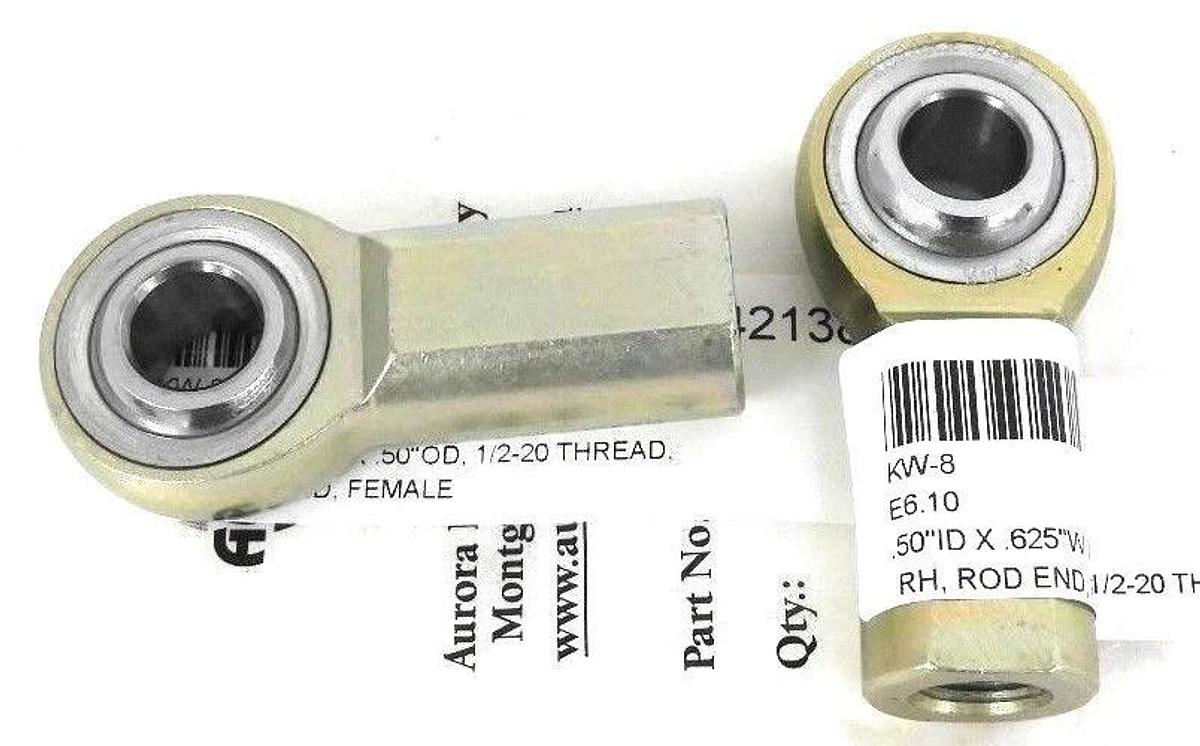 LOT OF 2 NEW AURORA KW-8 FEMALE ROD END BEARINGS KW8, .50'' ID X .625'' W