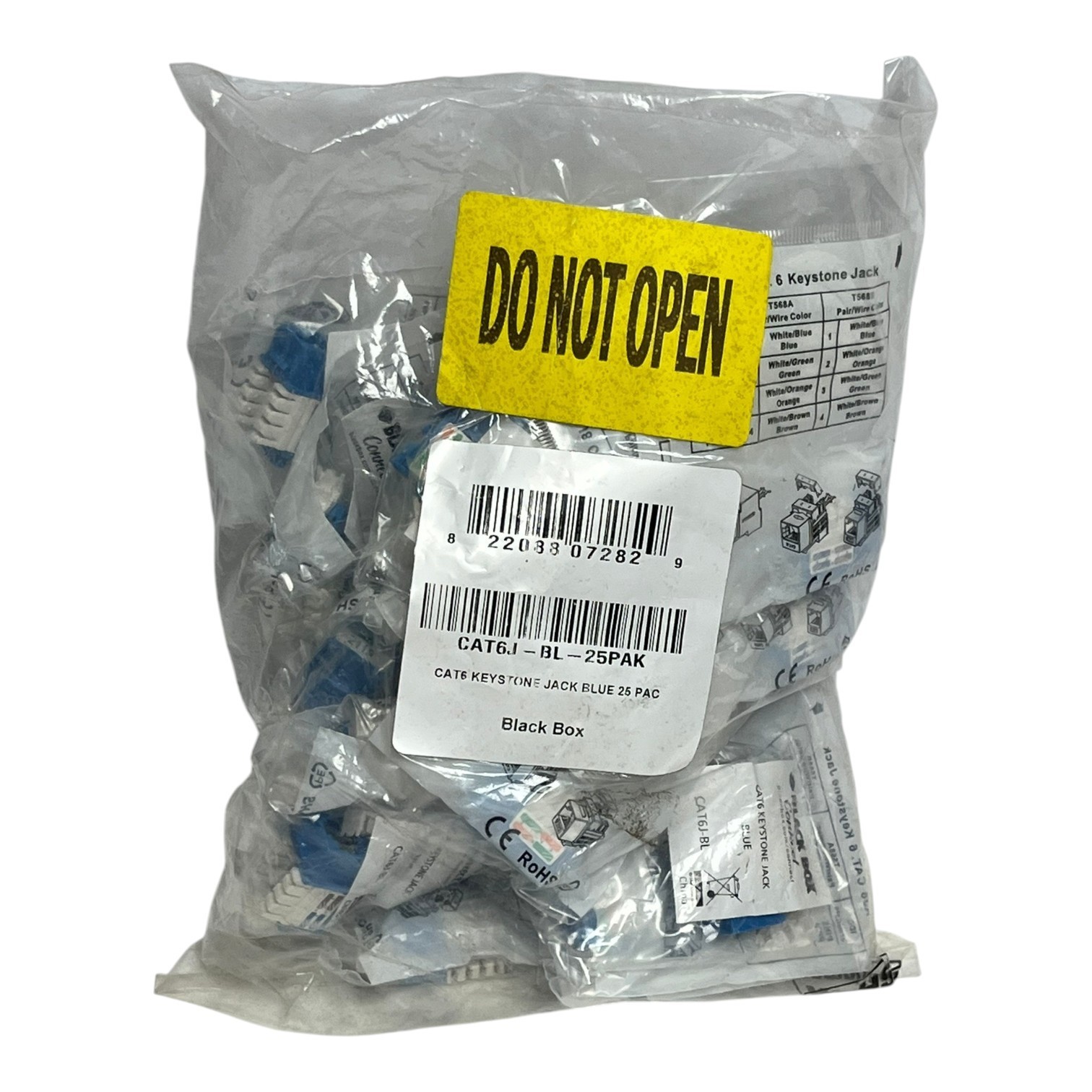 Black Box CAT6 Keystone Jack Blue 25-Pack RJ45 Network Connector Bulk CAT6J-BL
