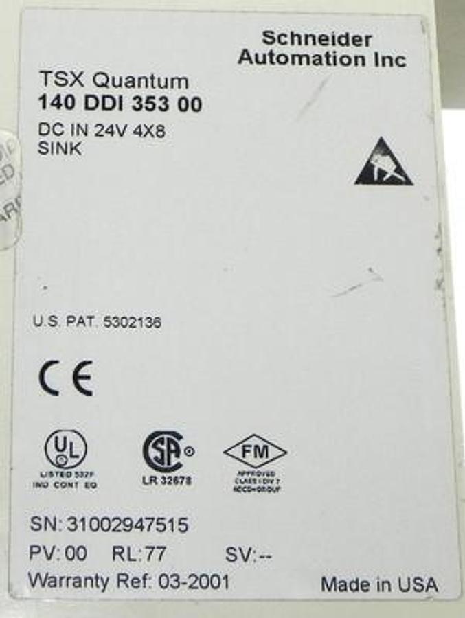 Used SCHNEIDER AUTOMATION 140-DDI-353-00 DC INPUT MODULE 140DDI35300