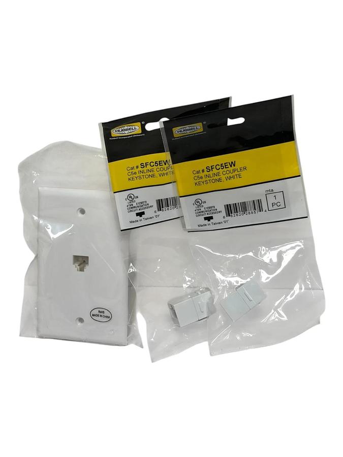 Used Hubbell SFC5EW Cat5e Inline Couplers Lot of 2 with RJ11 Phone Wall Plate