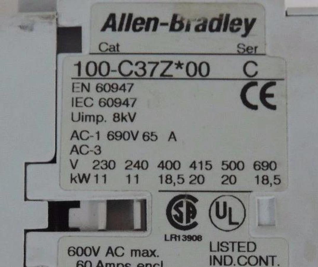 Used ALLEN BRADLEY 100-C37Z00 CONTACTOR SER C 24VDC COIL 100-SB10 AUX CONTACT SER B