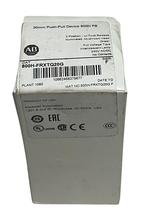 Used ALLEN BRADLEY 800H-FRXTQ20G /F ILLUMINATED PUSH-PULL DEVICE 30mm GREEN 240V NSMP
