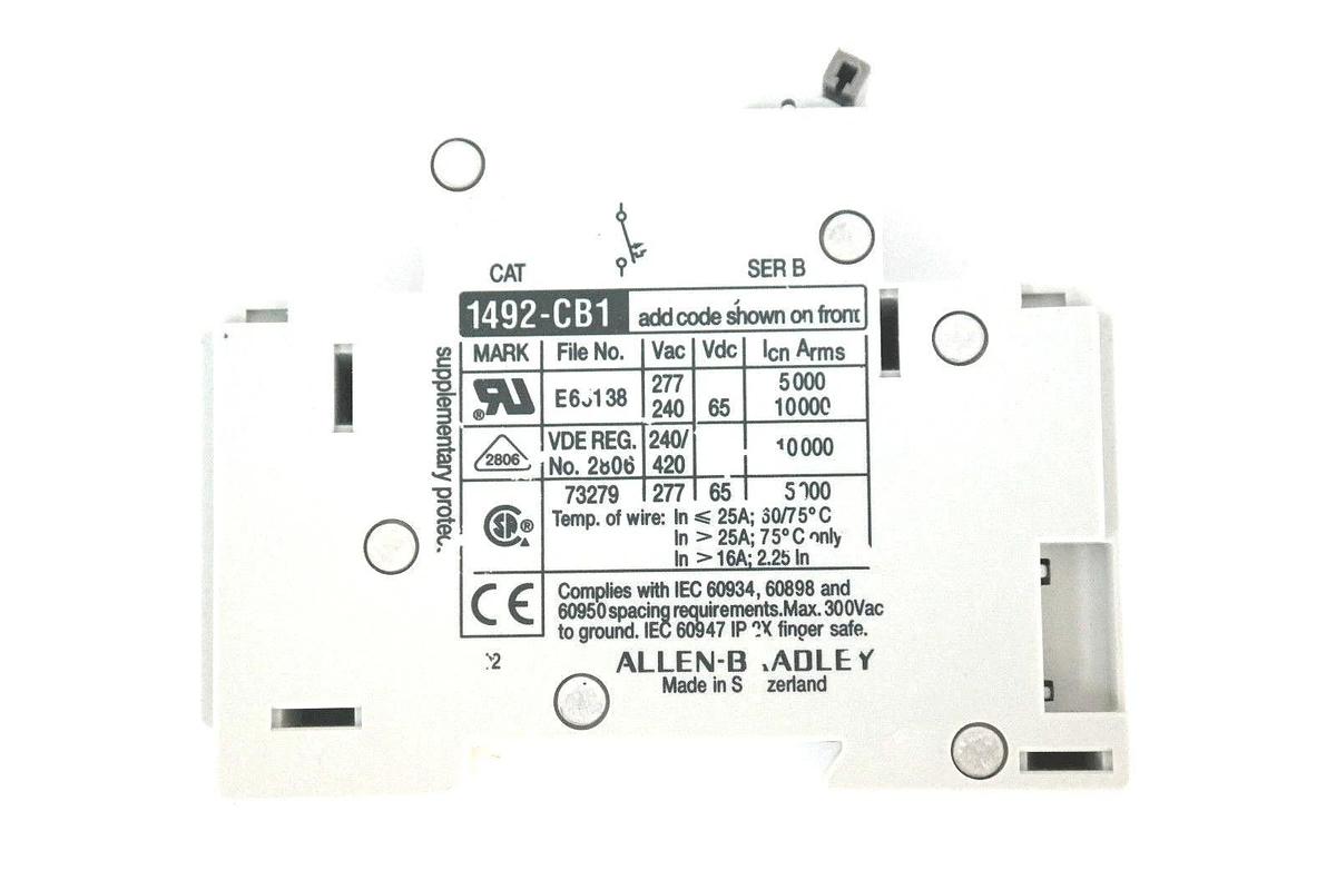 Used ALLEN BRADLEY 1492-CB1-G-030 ENERGY LIMITING MINIATURE CIRCUIT BREAKER SER. B