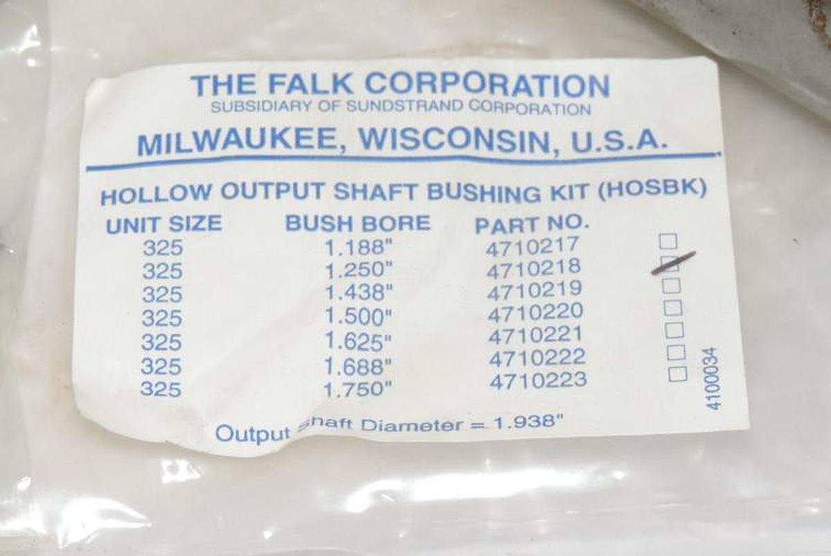 Used NEW FALK CORP. HOLLOW OUTPUT SHAFT BUSHING KIT HOSBK 4710218 1.250"