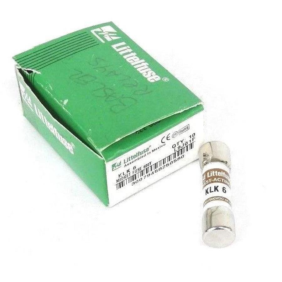Used BOX OF 10 NEW LITTELFUSE KLK 6 MIDGET FUSES 600V, KLK6