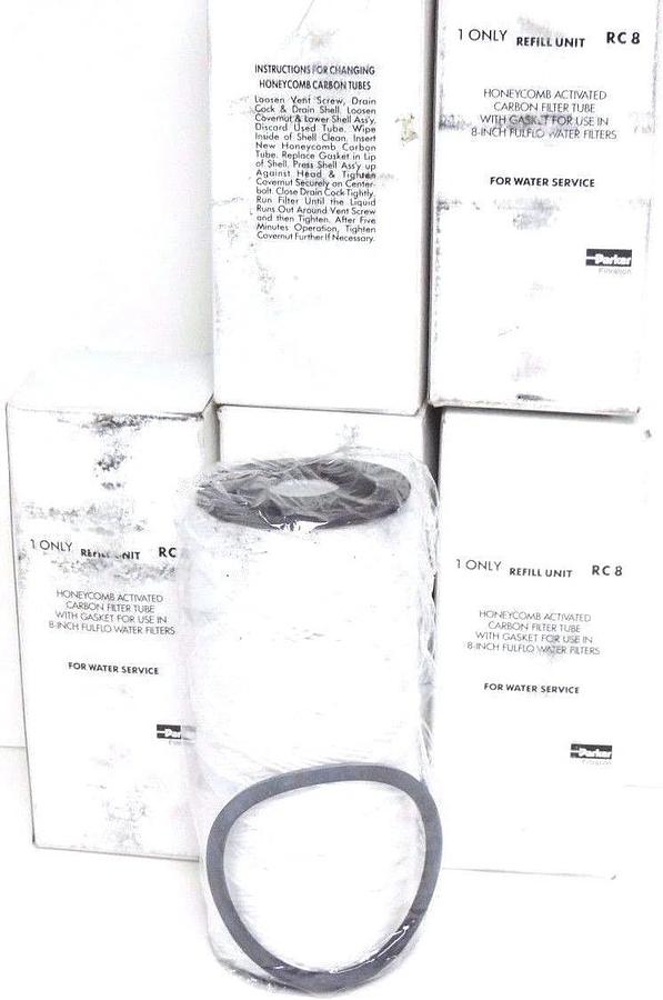 Used FIVE NIB PARKER RC8 REFILL UNIT CONEYCOMB ACTIVATED CARBON FILTER TUBE W/ GASKET