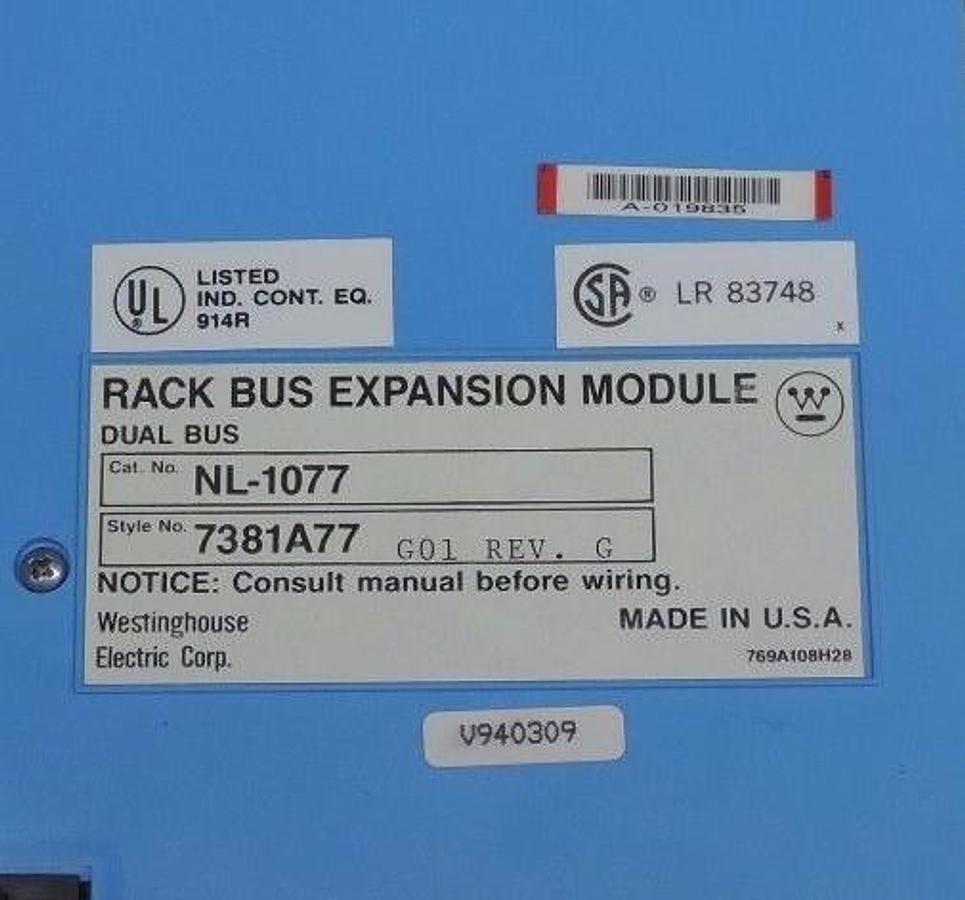 Used REPAIRED WESTINGHOUSE NL-1077 RACK BUS EXPANSION MODULE 7381A77 G01 REV G NL1077