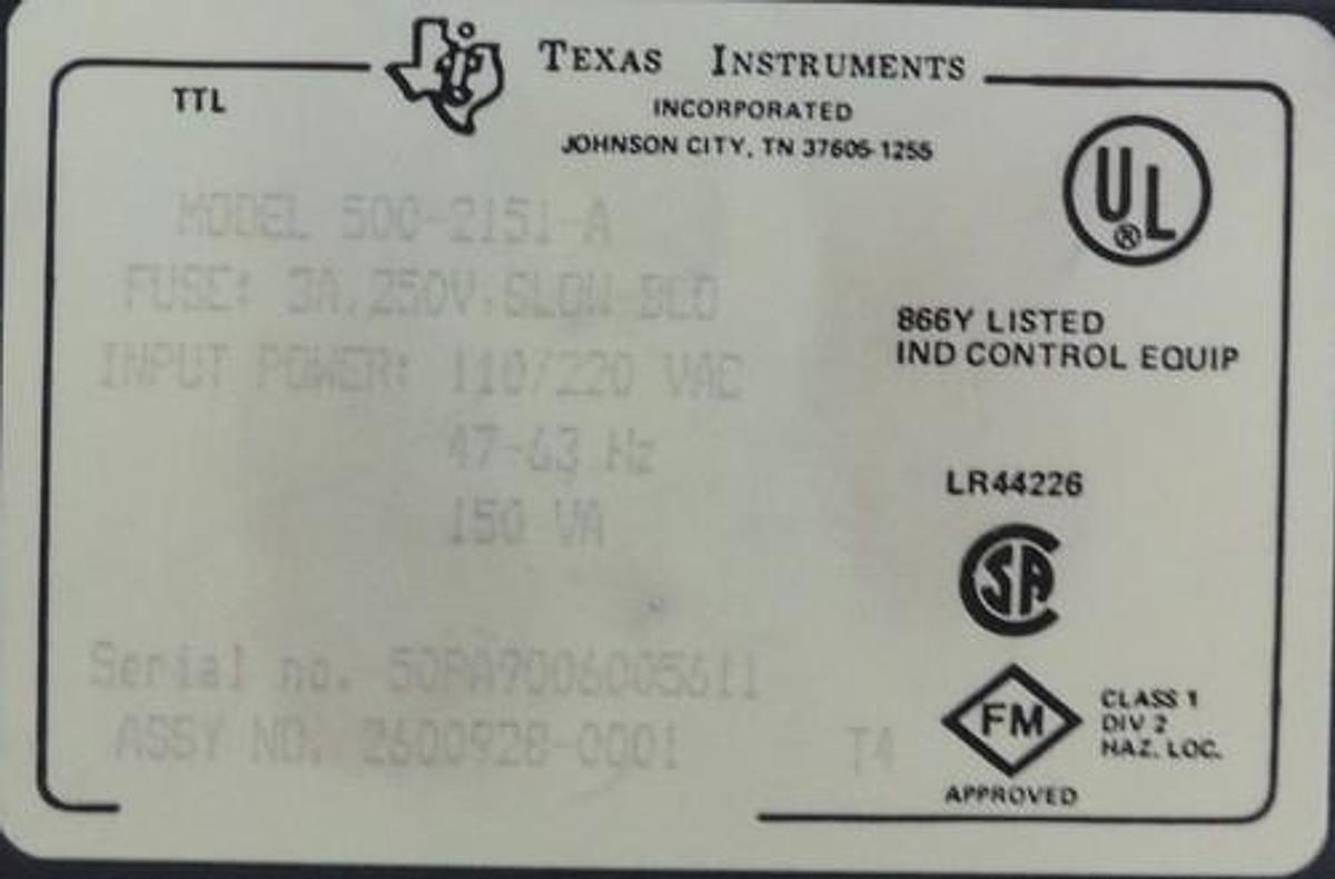 Used SIEMENS TEXAS INSTRUMENTS 500-2151-A POWER SUPPLY 3AMP 110/220VAC 150VA 5002151A