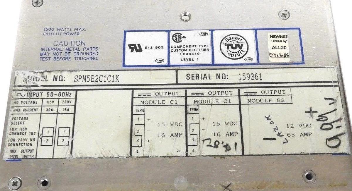 Used POWER ONE SPM5B2C1C1K INTERNATIONAL SERIES SWITCHING POWER SUPPLY