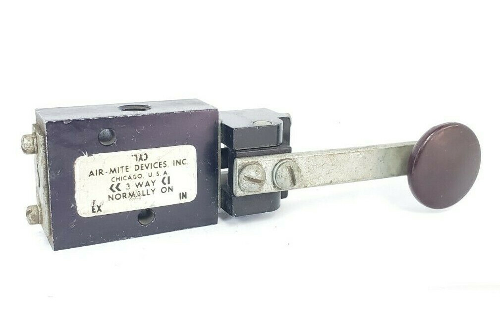 Used AIR-MITE 3-WAY SOLENOID VALVE WITH LEVER HANDLE