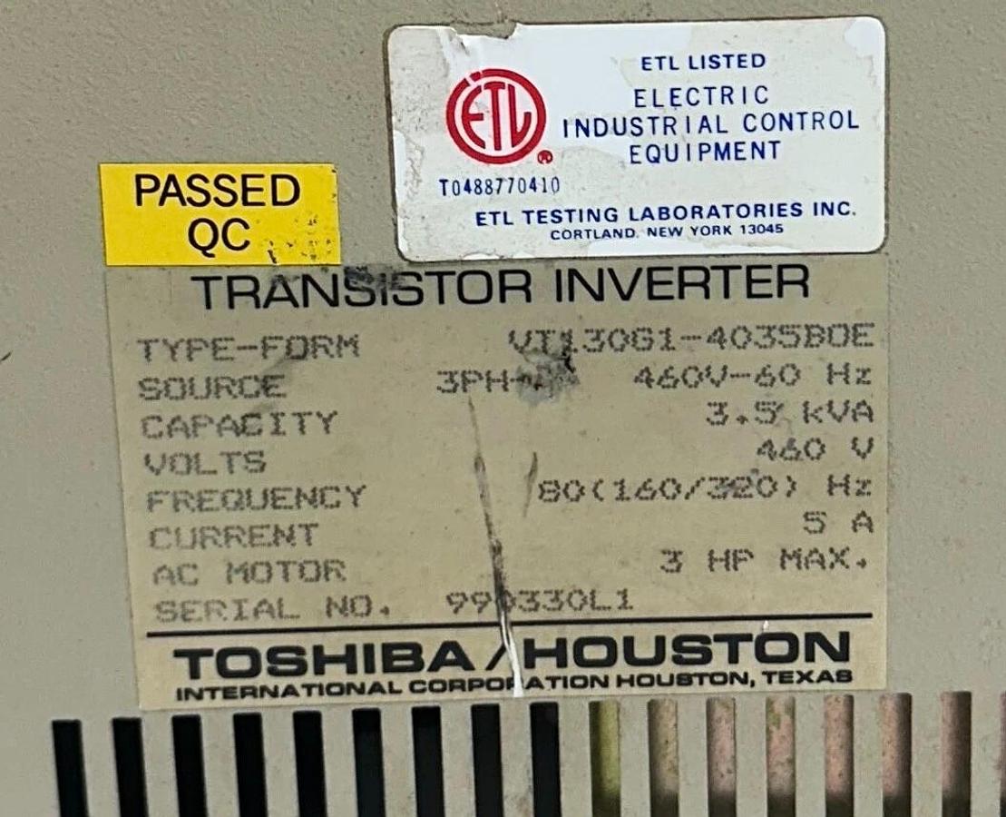 Used TOSHIBA VT130G1-4035BOE / TOSVERT-130G1 TRANSISTOR INVERTER 3HP 460V 3PH 5A USNP