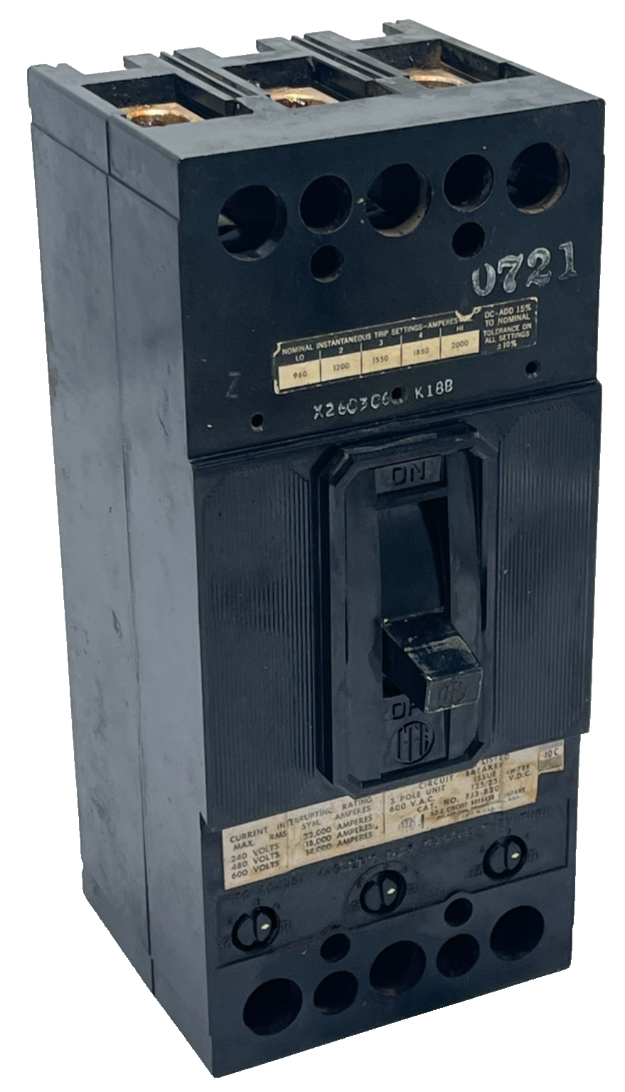 Used ITE FJ3-200 CIRCUIT BREAKER 200 AMP 3 POLE 600 VAC