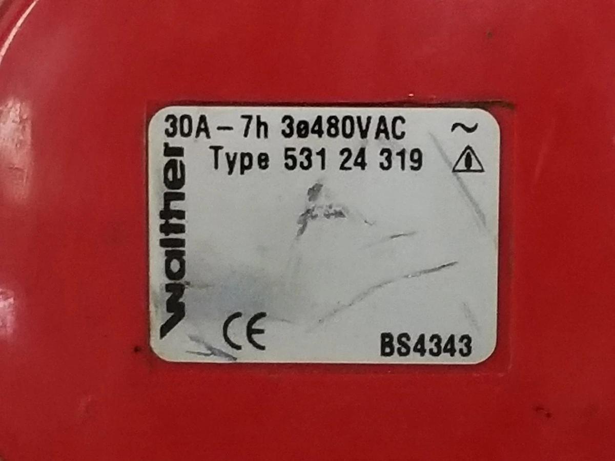 Used WALTHER CEETYP ELECTRICAL OUTLET PLUG TYPE: 531 24 319 30A-7H BS4343