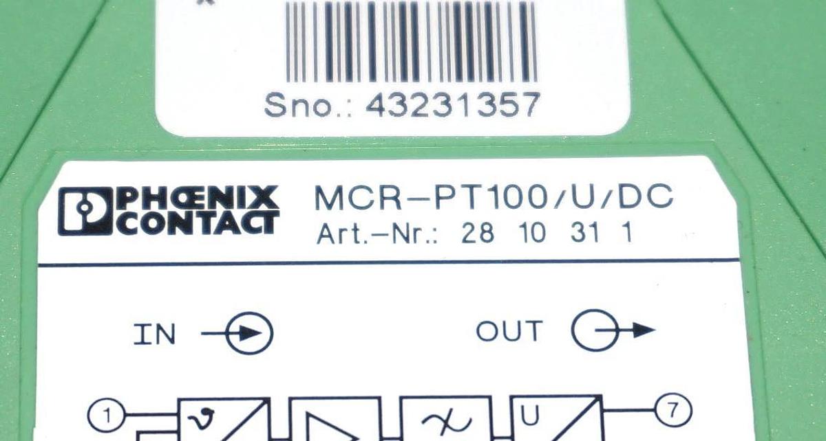 Used PHOENIX CONTACT MCR-PT100/U/DC TEMPERATURE TRANSDUCER ART. NO: 2810311