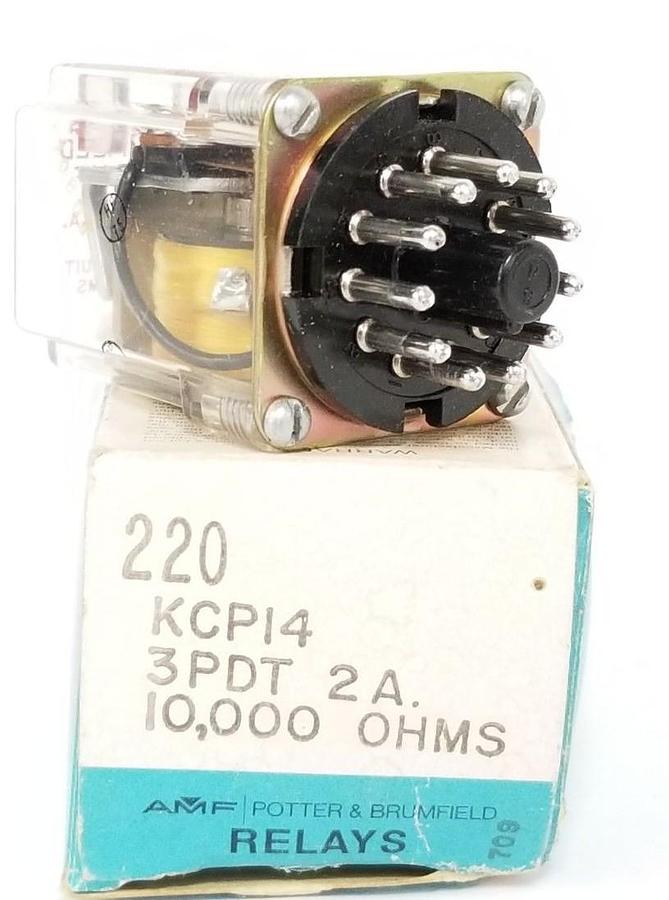 Used NIB POTTER & BRUMFIELD KCP14-10000, 220, KCP14, 3PDT, 2A, 10,000 OHMS RELAY
