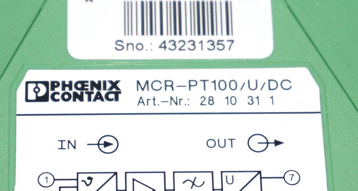 Used PHOENIX CONTACT MCR-PT100/U/DC TEMPERATURE TRANSDUCER ART. NO: 2810311