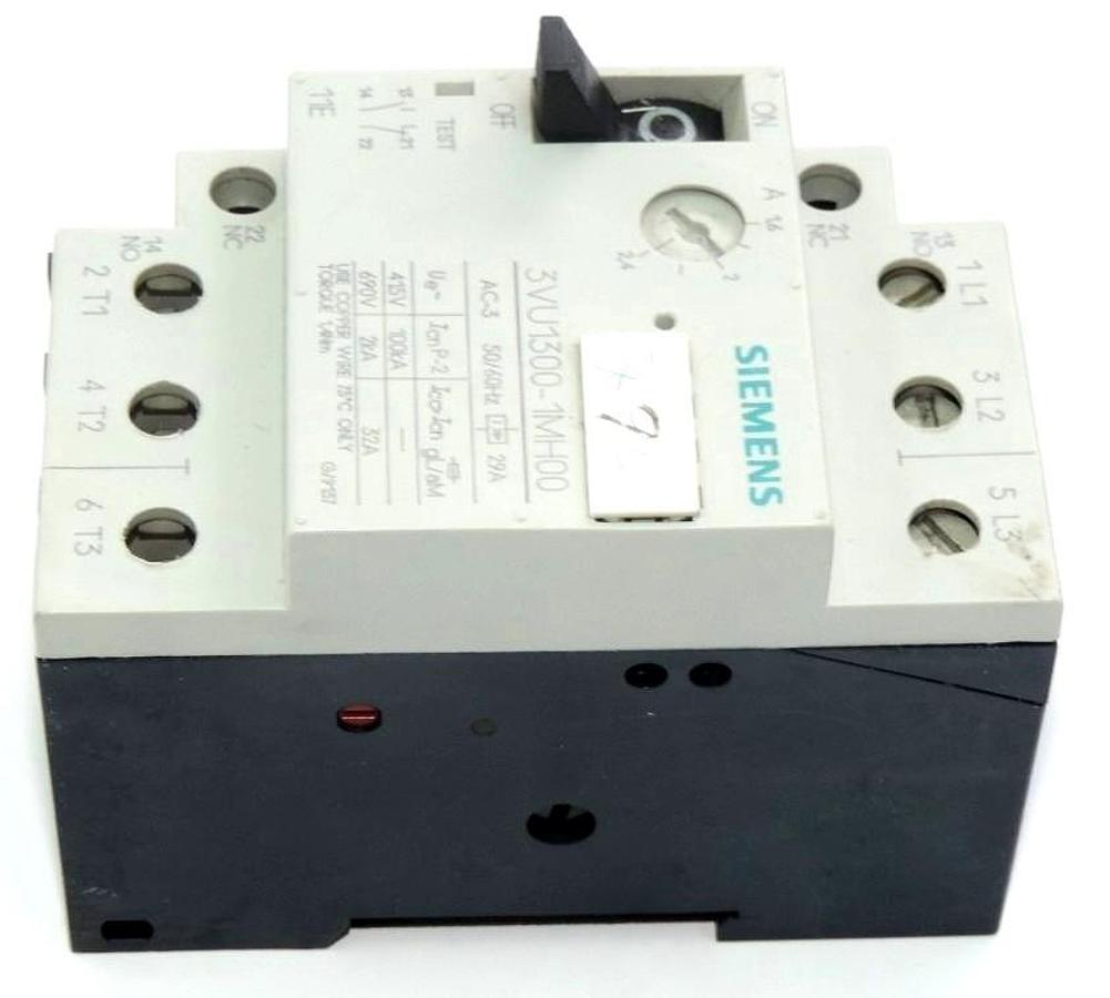 Used SIEMENS 3VU1300-1MH00 STARTER MOTOR PROTECTOR, AC-3, 50/60HZ, 29A, 3VU13001MH00