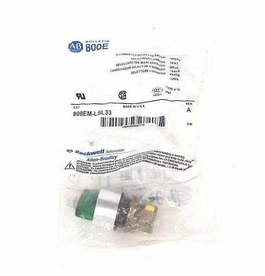 Used NIB ALLEN BRADLEY 800EM-LSL33 ILLUMINATED SELECTOR SWITCH SER A GREEN 800EMLSL33