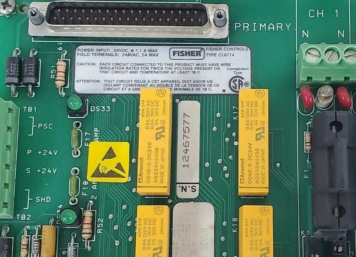Used FISHER 41B7289X022-69 RELAY OUTPUT BOARD TYPE CL67741 CL6774X1-A2 (NO RELAYS)