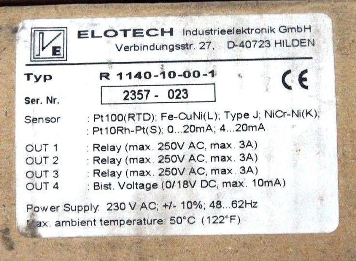 Used NIB ELOTECH R1140-10-00-1 SINGLE ZONE TEMPERATURE CONTROLLER R1140, 2357-023