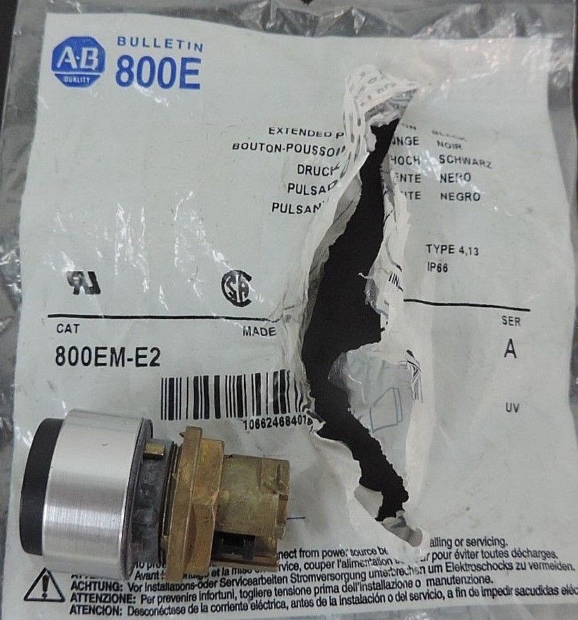 Used NEW ALLEN BRADLEY 800EM-E2 SER. A BLACK EXTENDED PUSH BUTTON 800EME2