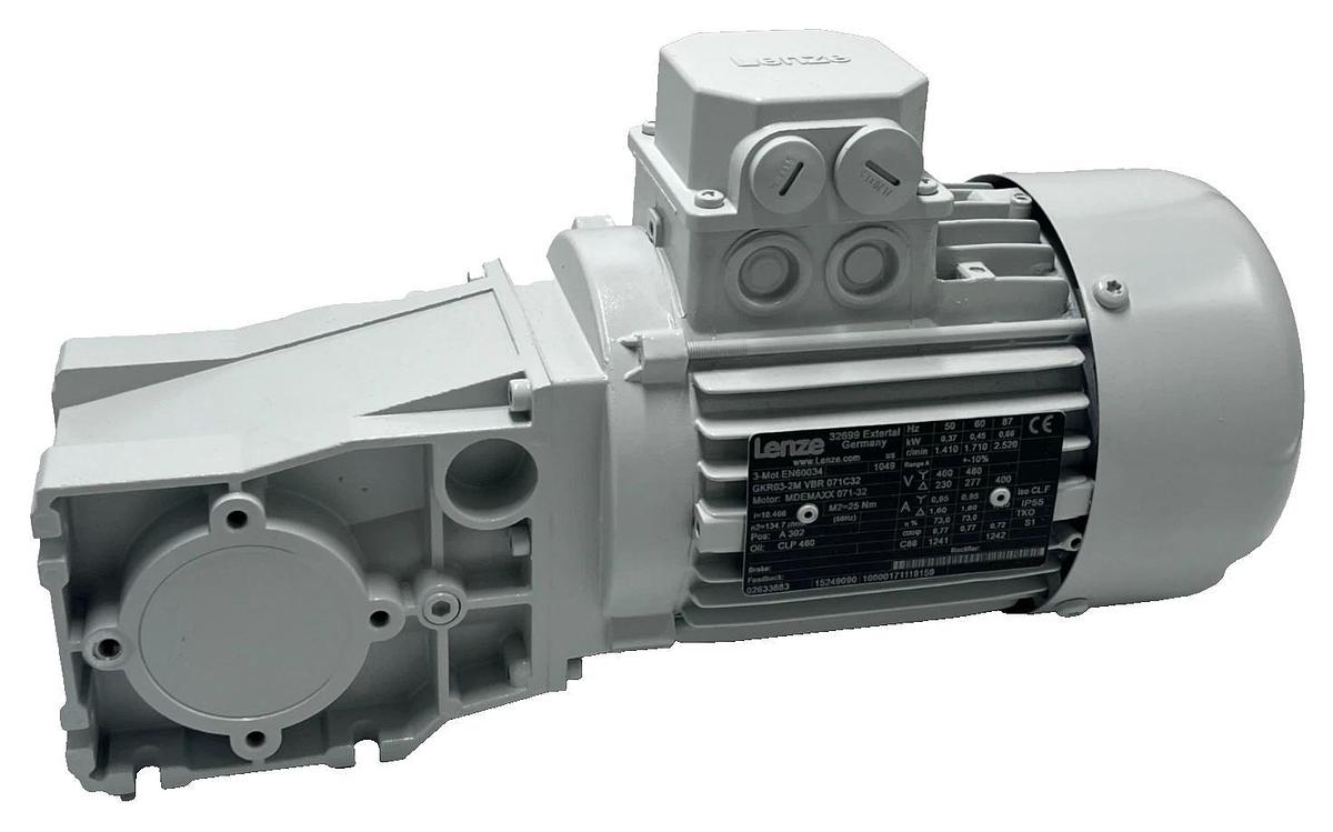 LENZE GKR03-2M VBR 071C32 Geared Motor 1.5 HP 1.1 kW 230/460V 3-Ph Helical-Worm