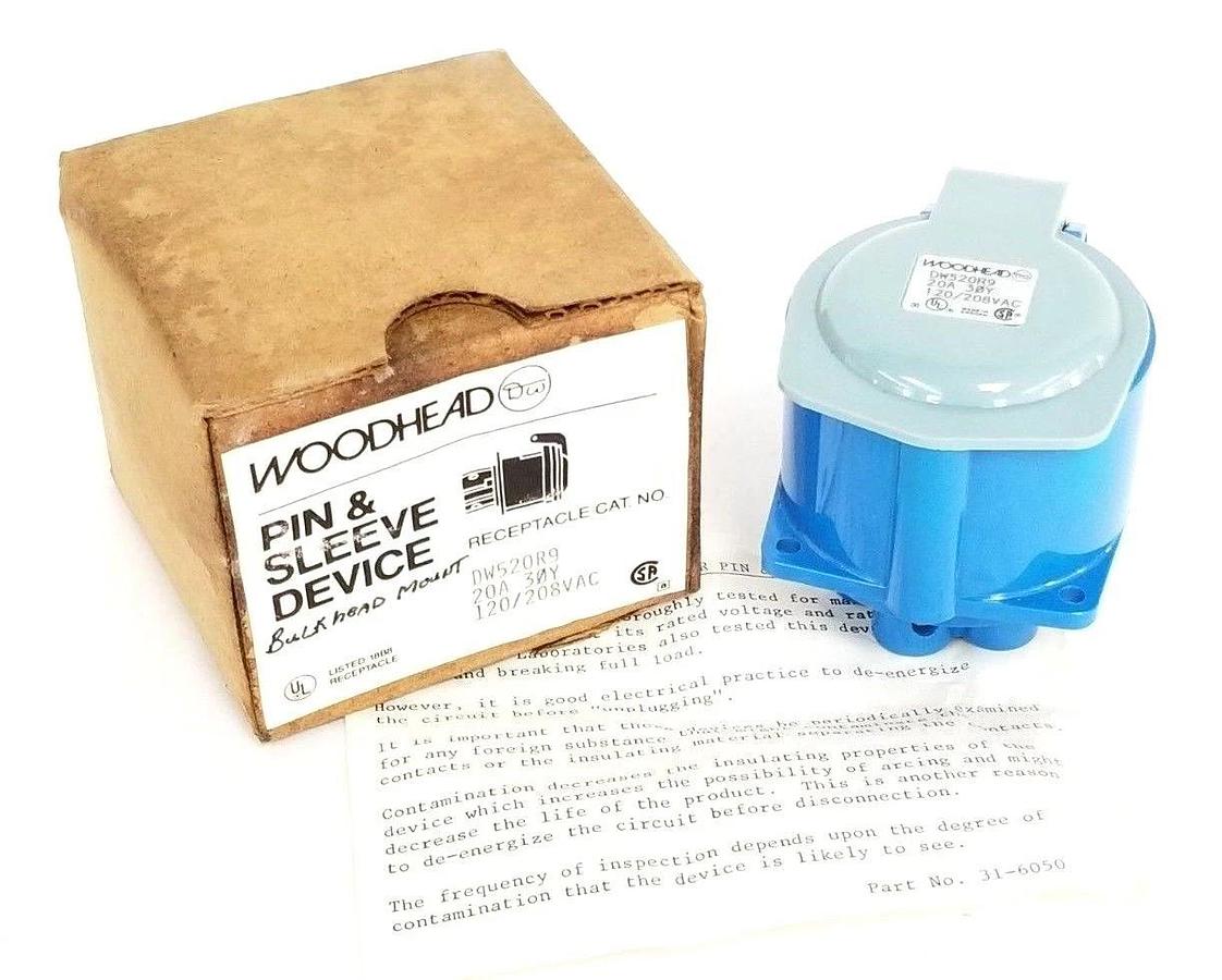 Used NIB WOODHEAD DW520R9 PIN & SLEEVE RECEPTACLE 20A 30Y 120/208VAC