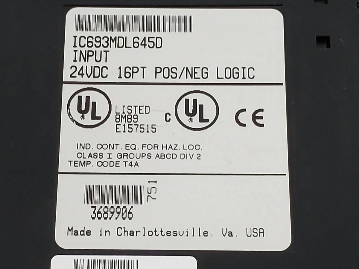 Used GE FANUC IC693MDL645D INPUT MODULE 24VDC 16PT POS/NEG LOGIC W/OUT WIRING ARM