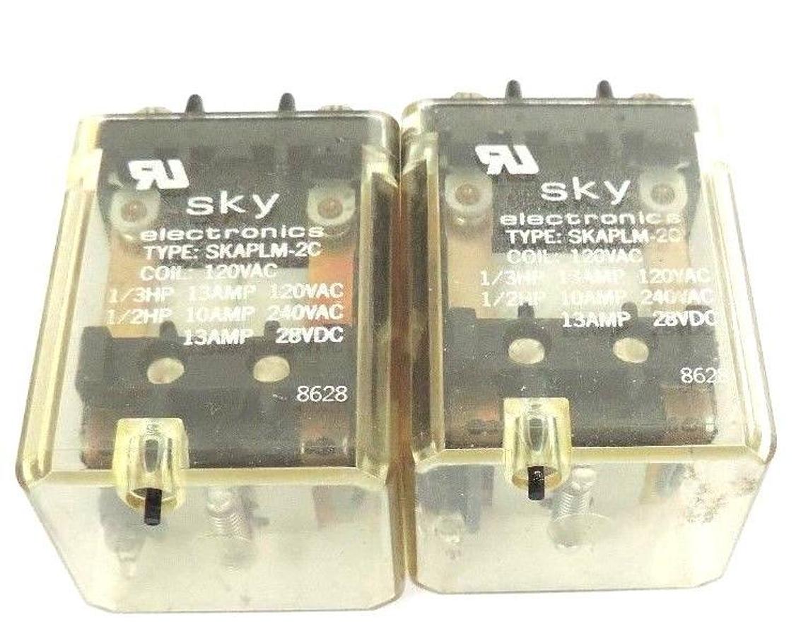 Used LOT OF 2 SKY ELECTRONICS SKAPLM-2C RELAYS SKAPLM2C, 120VAC