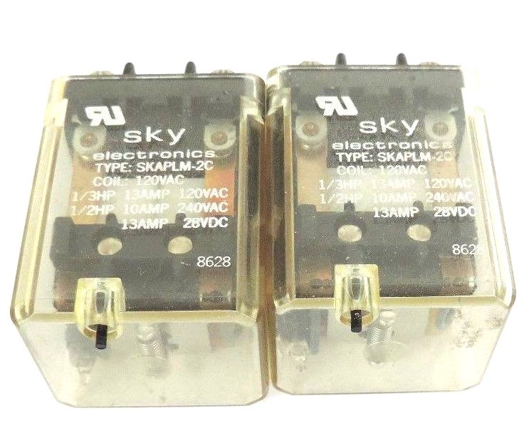 Used LOT OF 2 SKY ELECTRONICS SKAPLM-2C RELAYS SKAPLM2C, 120VAC