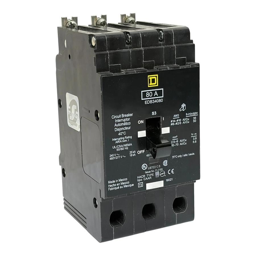 Square D EDB34080 80A 3 Pole 480Y/277V E-Frame Circuit Breaker New In Box