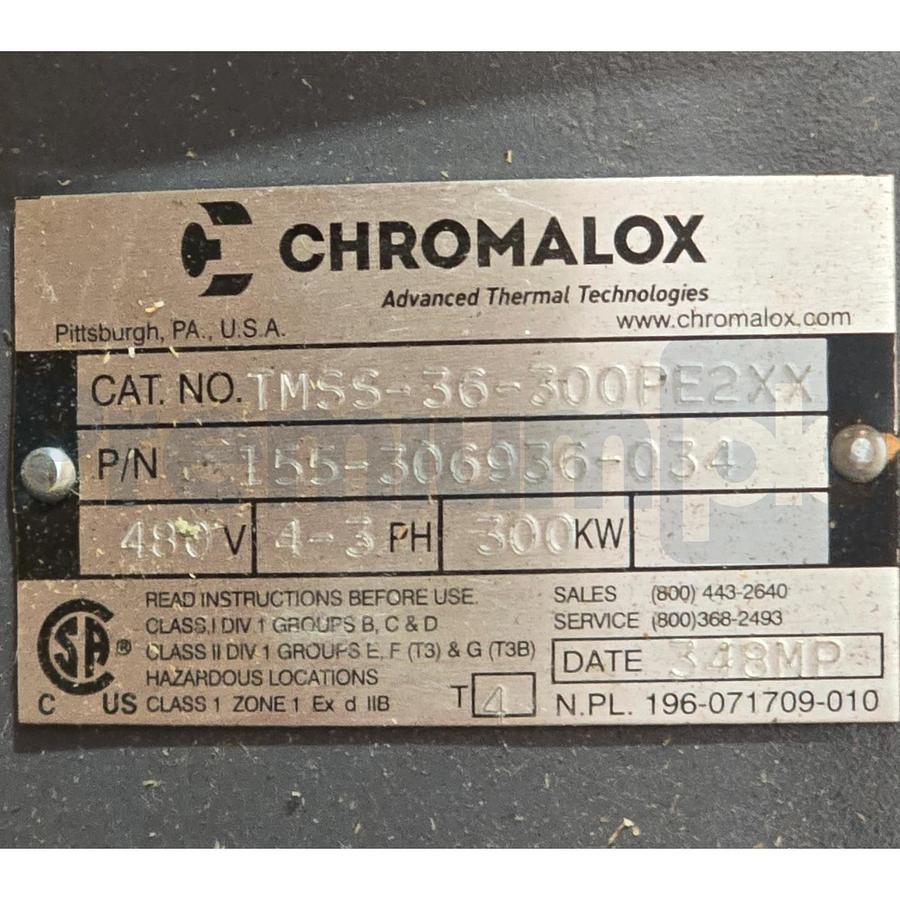 Chromalox TMSS-36-300P-E2-XX 480V 4-3PH 300kW Immersion Heater 155-306936-034