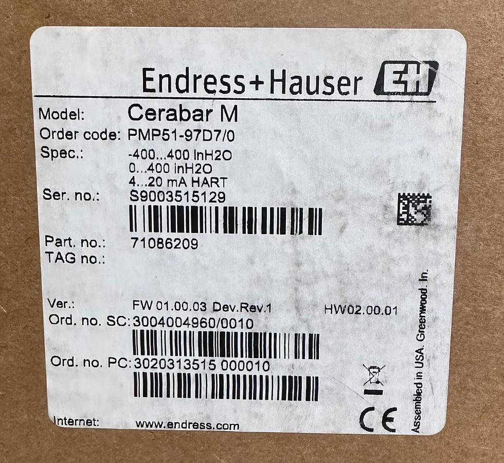 Used NEW Endress+Hauser PMP51-97D7/0 / PMP5197D70 Cerabar M HART TRANSMITTER 71086209