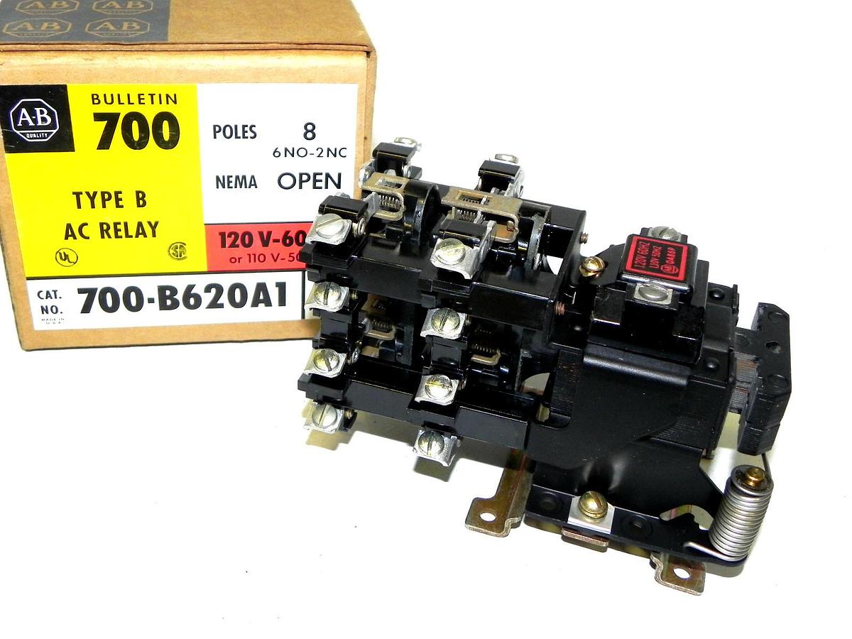 Used NIB ALLEN BRADLEY 700-B620A1 TYPE B AC RELAY SERIES A , 8 POLES 6NO-2NC OPEN